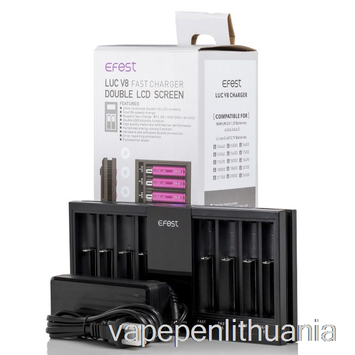 Efest Luc V8 Dvigubas LCD Ekranas Greitas Akumuliatoriaus įkroviklis Vape Liquid