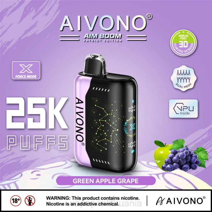 Aivono AIM BOOM 25 000 žalių obuolių vynuogių D060346 - Vape Lietuva