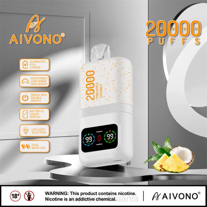 Aivono AIM magic 20 000 ananasų kokoso ledas D06076 - Vape Lietuva