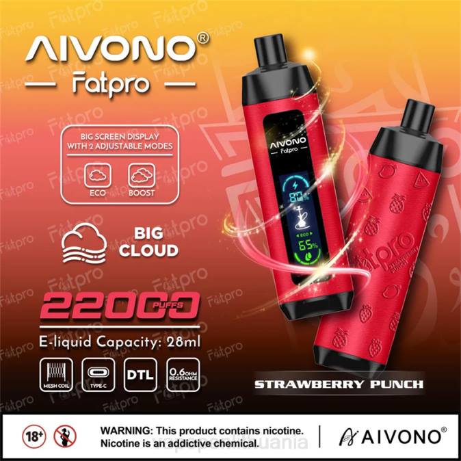 Aivono Fatpro 22000 braškių punšas D0608 - Vape Liquid