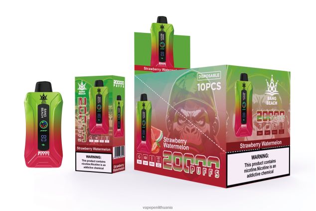 Bang Beach 20 000 išpūtimų išmanusis ekranas braškinis arbūzas 4PX0P23 - Vape Liquid