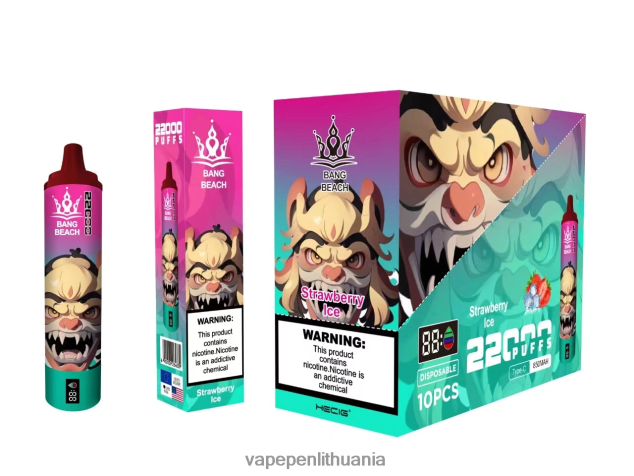 Bang Beach 22000 pūtimų išmanusis ekranas braškių ledų 4PX0P220 - Vape Skystis