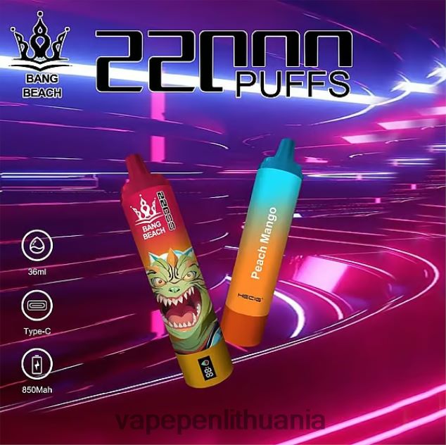 Bang Beach 22000 pūtimų išmanusis ekranas persikų mango 4PX0P224 - Vape Pen