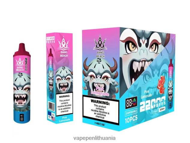 Bang Beach 22000 pūtimų išmanusis ekranas rožinis limonadas 4PX0P215 - Vape Skystis