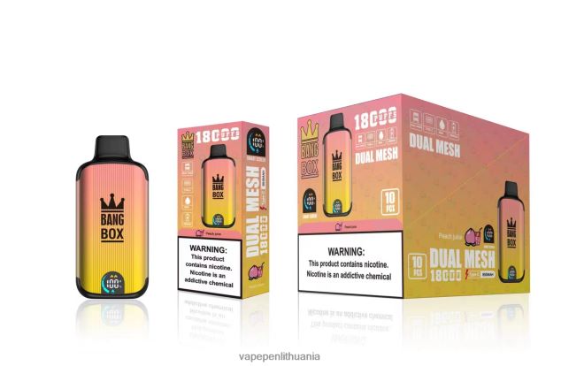 Bang Box 18000 išpūtimų persikų sultys 4PX0P291 - Vape Lietuva
