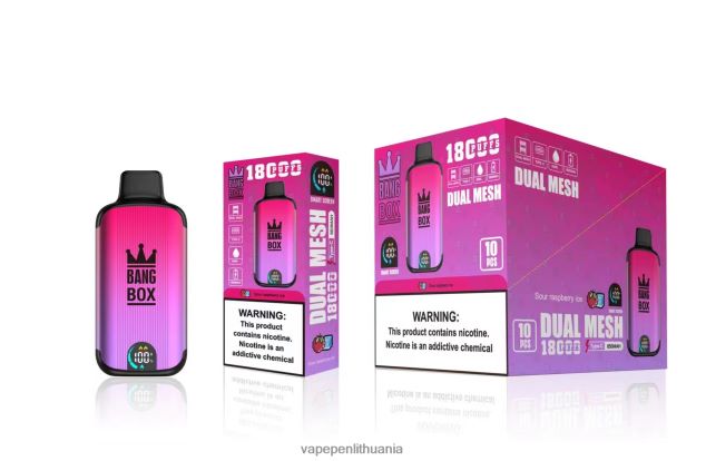 Bang Box 18000 išpūtimų rūgštus aviečių ledas 4PX0P298 - Vape Liquid