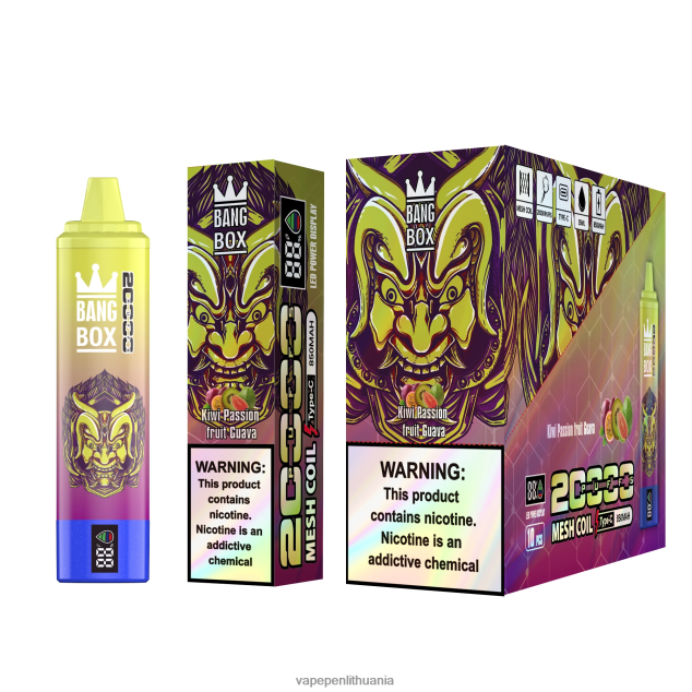 Bang Box 20 000 pūtimų išmanusis ekranas kivi pasifloros gvajava 4PX0P250 - Vape Skystis