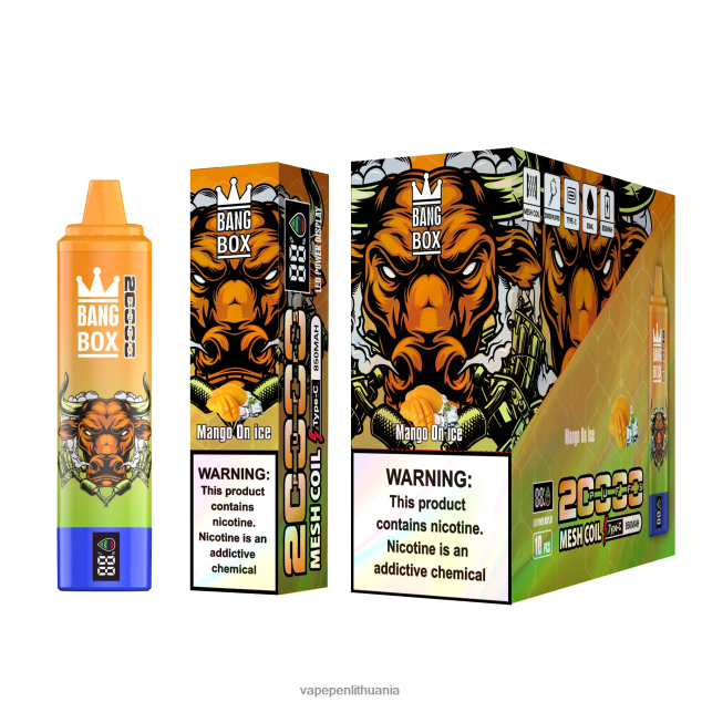 Bang Box 20 000 pūtimų išmanusis ekranas mango ant ledo 4PX0P254 - Vape Pen