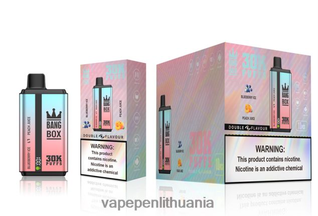 Bang Box 30 000 dvigubų skonių mėlynių ledai ir persikų sultys 4PX0P263 - Vape Liquid