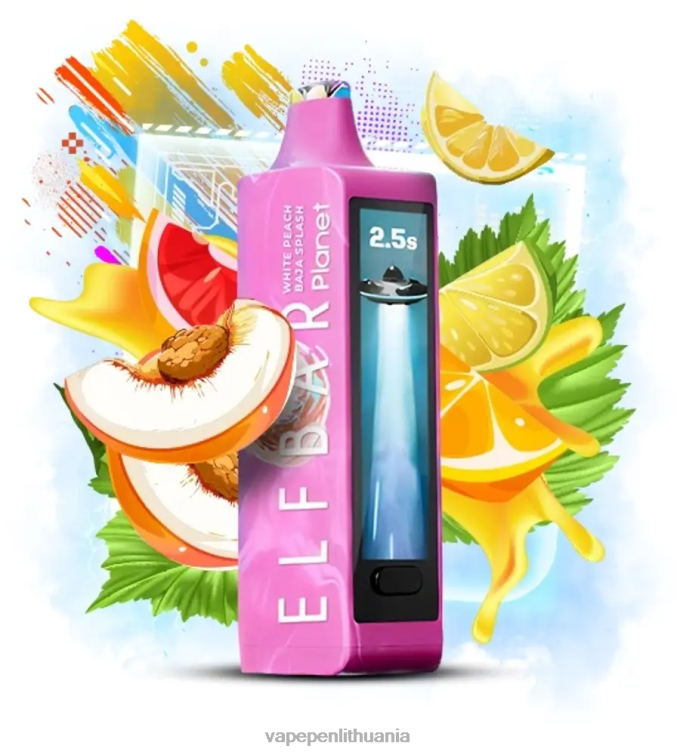 Elf Bar Planet 25 000 baltas persikas baja purslai 4DH0420 Vape Skystis