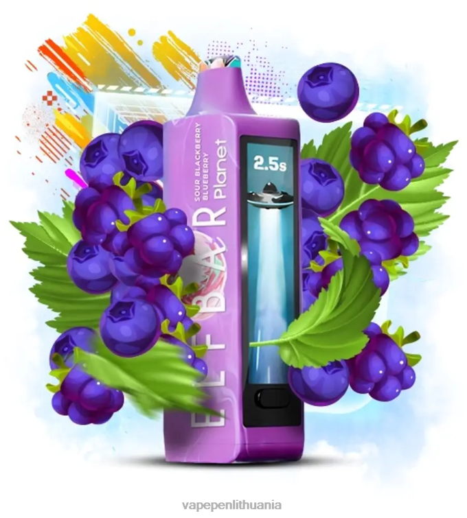 Elf Bar Planet 25 000 rūgščiųjų gervuogių mėlynių 4DH0422 Vape Mod