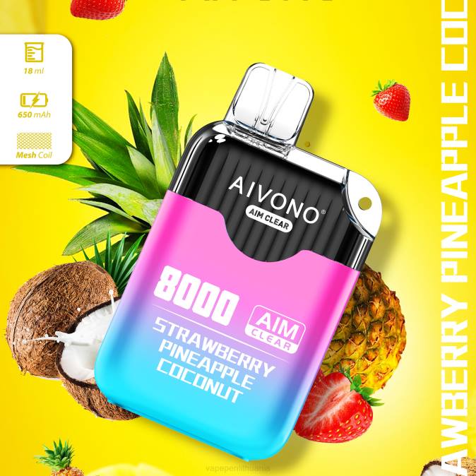Aivono AIM CLEAR 8000 braškinis ananasinis kokosas D060207 - Vape Mod