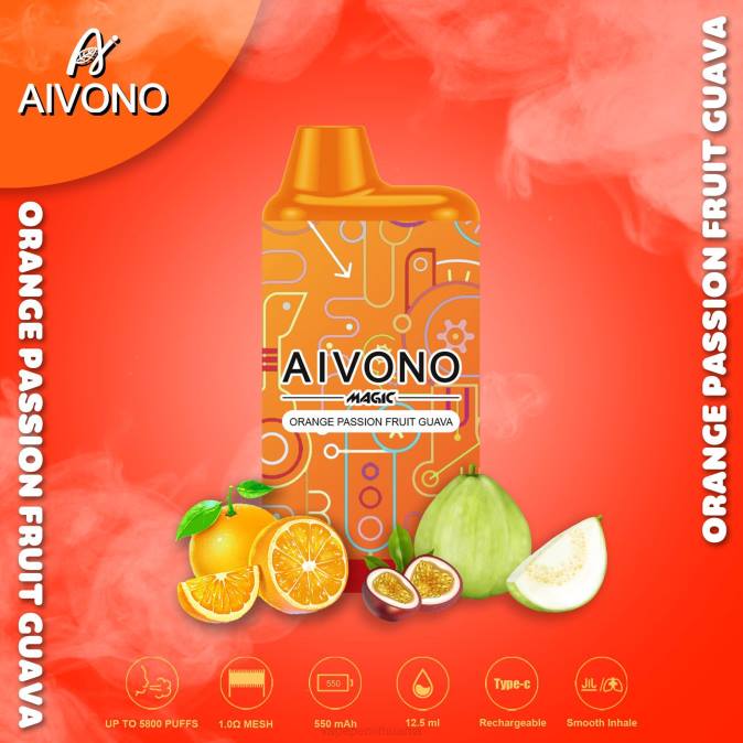 Aivono AIM MAGIC 5800 burnos dėžutės cigaretė apelsinų pasifloros gvajava D06090 - Vape Skystis