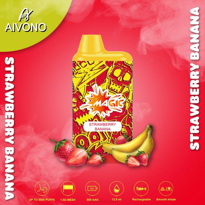 Aivono AIM MAGIC 5800 burnos dėžutės cigaretė braškinis bananas D06093 - Vape Liquid