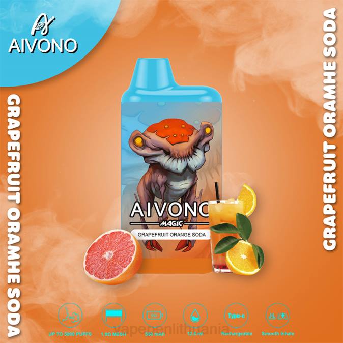 Aivono AIM MAGIC 5800 burnos dėžutės cigaretė greipfrutų apelsinų soda D060101 - Vape Lietuva