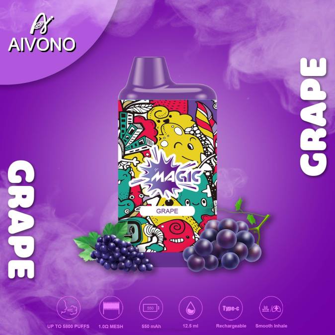 Aivono AIM MAGIC 5800 burnos dėžutės cigaretė vynuogių D06092 - Vape Mod