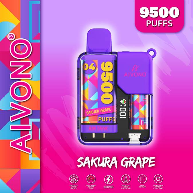 Aivono AIM TANK 9500 sakuros vynuogės D06036 - Vape Lietuva