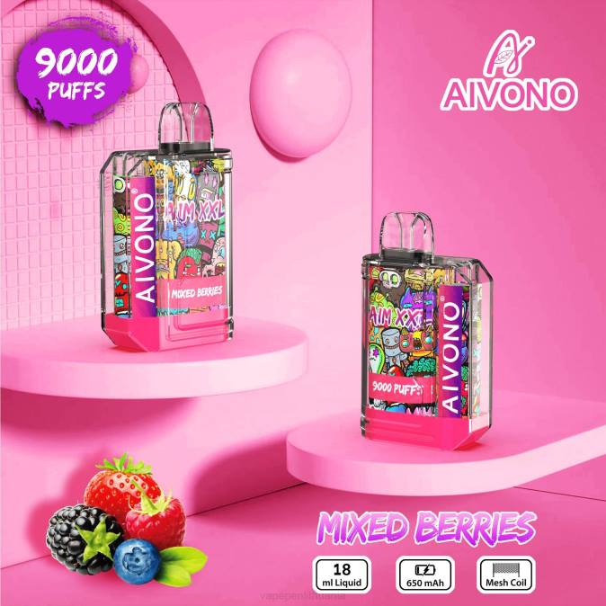Aivono AIM XXL 9000 burnos lipdukas skaidrus mišrios uogos D06051 - Vape Lietuva