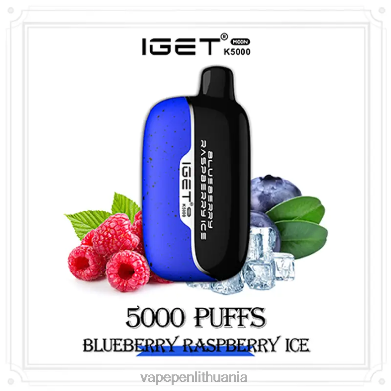 IGET Moon 5000 tūkst mėlynių aviečių ledukai 828843 - Vape Liquid