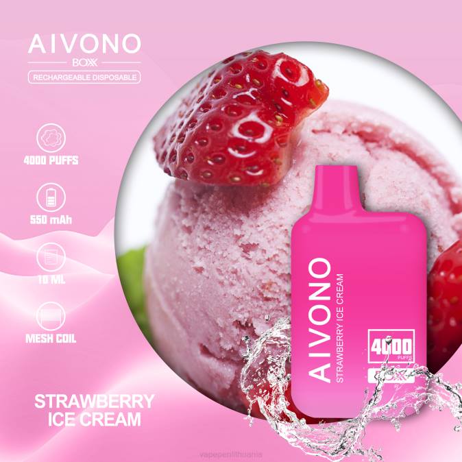 Aivono AIM BOXX 4000 braškių ledų D060221 - Vape Lietuva
