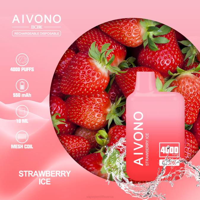 Aivono AIM BOXX 4000 braškių ledų D060226 - Vape Lietuva