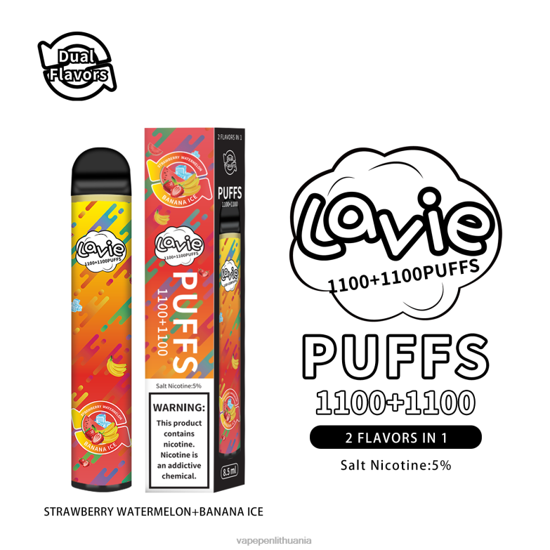 LAVIE BAR Switch 2200 įkvėpimų braškių arbūzo/bananų ledukai VT88B295 - Vape Skystis