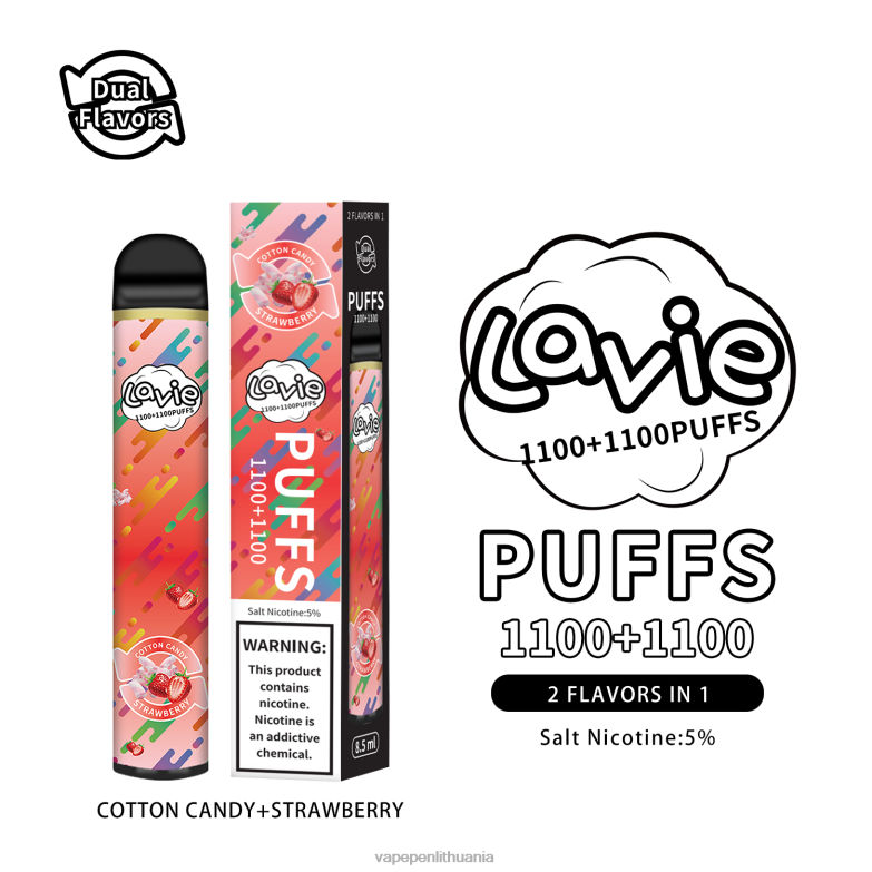LAVIE BAR Switch 2200 įkvėpimų cukraus vata/braškė VT88B293 - Vape Liquid