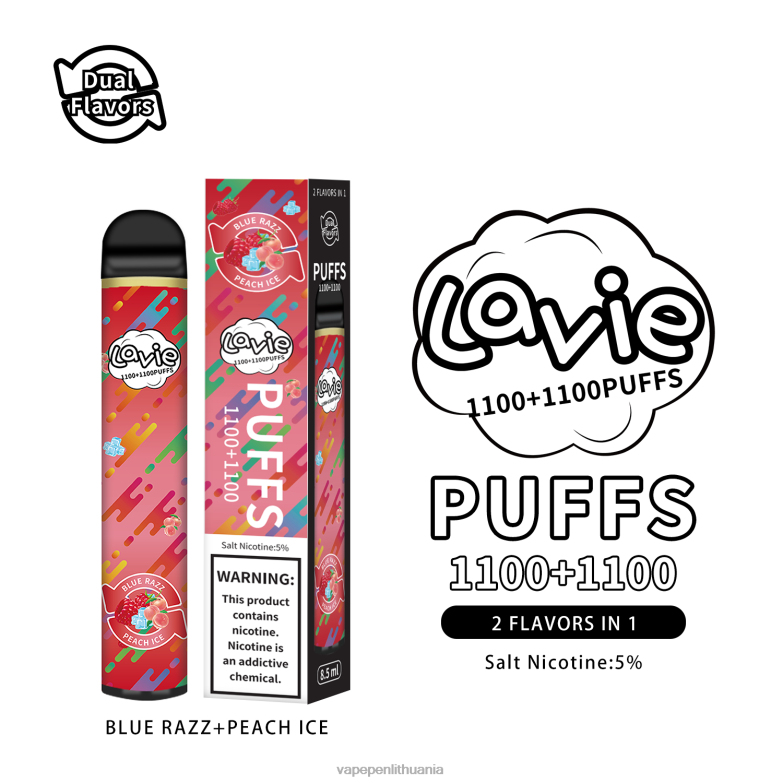 LAVIE BAR Switch 2200 įkvėpimų mėlynas razz / persikų ledas VT88B298 - Vape Liquid