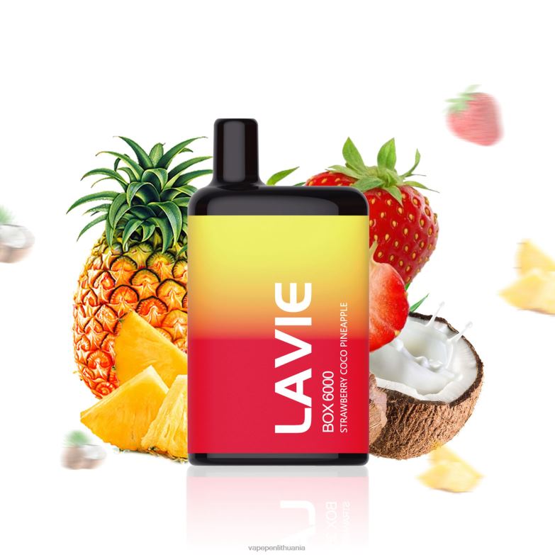 LAVIE BOX 6000 išpūtimų braškinis kokosinis ananasas VT88B205 - Vape Skystis