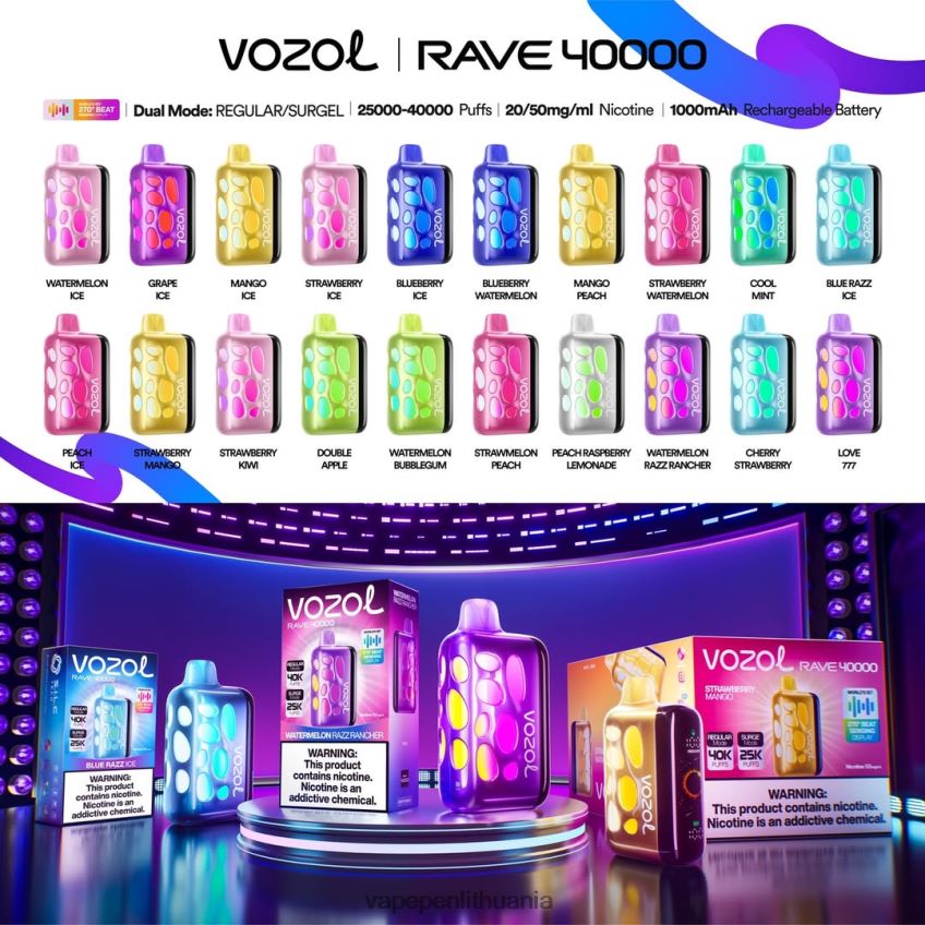 Vozol Rave 40000 86XZ6P1 Vape Lietuva